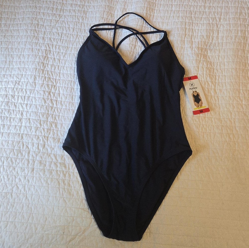 Hurley Women Medium One Piece Bikini Navy Blue New 022025
